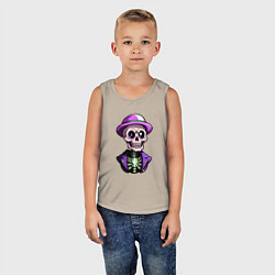 Майка детская хлопок Скелет в фиолетовой шляпе, цвет: миндальный — фото 2