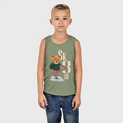 Майка детская хлопок Плюшевый мишка - скейтер, цвет: авокадо — фото 2