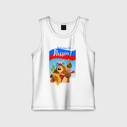 Майка детская хлопок Welcome to Russia inscription color, цвет: белый