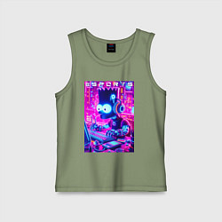 Майка детская хлопок Барт Симпсон - крутой киберспортсмен, цвет: авокадо