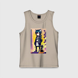 Детская майка Девочка с кошкой на крыше - нейросеть