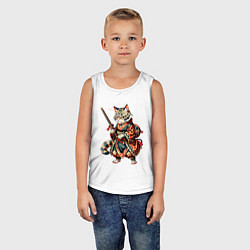 Майка детская хлопок Кот ниндзя - японский воин, цвет: белый — фото 2