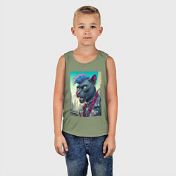 Майка детская хлопок Чувак пантера панк житель Нью-Йорка - нейросеть, цвет: авокадо — фото 2