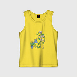 Майка детская хлопок Скелет поливающий цветок, цвет: желтый