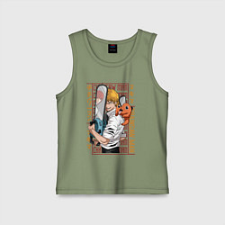 Майка детская хлопок Человек-бензопила Макима Денджи Почита, цвет: авокадо