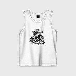 Детская майка Бык байкер на мотоцикле чоппере или корова