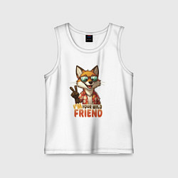 Майка детская хлопок Лисёнок в очках - little fox - мой дикий друг, цвет: белый