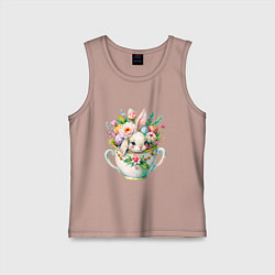 Детская майка Милый кролик акварельная чашечка цветы