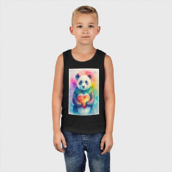 Майка детская хлопок Нежная панда с сердцем в лапках, цвет: черный — фото 2