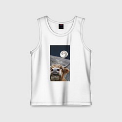 Детская майка Корова делает селфи на луне