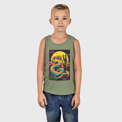 Майка детская хлопок Змея на закате, цвет: авокадо — фото 2