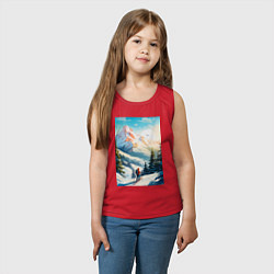 Майка детская хлопок Лыжник в горах, цвет: красный — фото 2