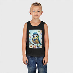 Майка детская хлопок Синичка в цветах, цвет: черный — фото 2