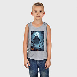 Майка детская хлопок Тоторо и бегущий чёрный кот - хэллоуин, цвет: меланж — фото 2