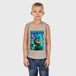 Майка детская хлопок Totoro with a pumpkin head - halloween fantasy, цвет: миндальный — фото 2