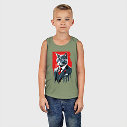 Майка детская хлопок Кот джентльмен с голубыми глазами - мем, цвет: авокадо — фото 2