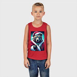 Майка детская хлопок Cyber bear - Santa Claus, цвет: красный — фото 2