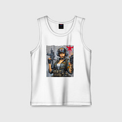 Майка детская хлопок Cool military girl - graffiti, цвет: белый