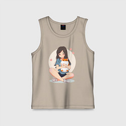 Детская майка Аниме девушка и пухлый бело-рыжий хомяк