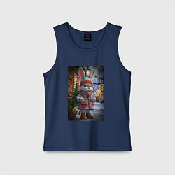 Майка детская хлопок Зайчик с елкой, цвет: тёмно-синий