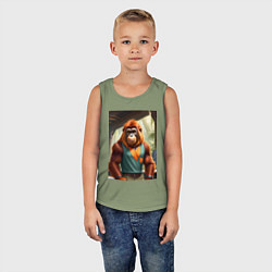 Майка детская хлопок Орангутанг хуманизация, цвет: авокадо — фото 2