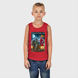 Майка детская хлопок Разговор Бэтмена и человека паука на капоте автомо, цвет: красный — фото 2