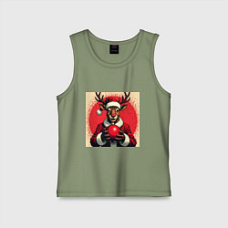 Детская майка Рождественский олень Рудольф в шапке Санты