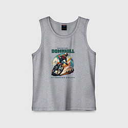 Майка детская хлопок Велосипедист на велосипеде в снаряжении на даунхил, цвет: меланж