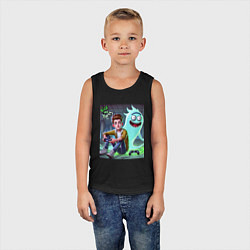 Майка детская хлопок Морти и призрак Рика Санчеса - нейроарт фантазия, цвет: черный — фото 2