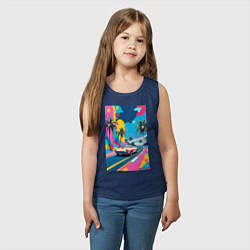 Майка детская хлопок Кабриолет едет по тропическому острову в стиле Куб, цвет: тёмно-синий — фото 2