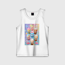 Майка детская хлопок Улыбающиеся яркие разноцветные стаканчики с bubble, цвет: белый