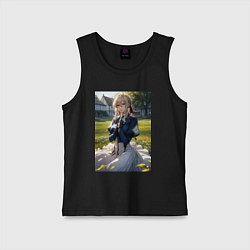 Майка детская хлопок Вайолет Эвергарден на лугу, цвет: черный