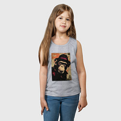 Майка детская хлопок Обезьянка детектив в шляпе, цвет: меланж — фото 2