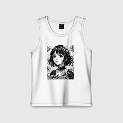 Детская майка Аниме девушка портрет черно-белый