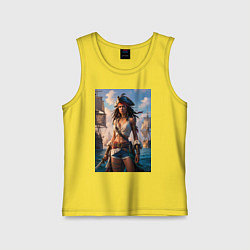 Майка детская хлопок Пиратка на фона флотилии кораблей, цвет: желтый