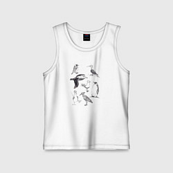 Майка детская хлопок Разные морские птицы, цвет: белый