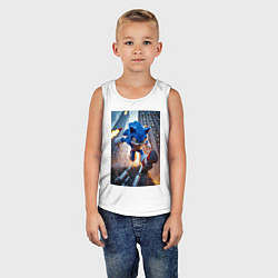 Майка детская хлопок Соник убегает от летящих ракет, цвет: белый — фото 2