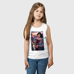 Майка детская хлопок Чудо-женщина с городским фоном в стиле комиксов, цвет: белый — фото 2