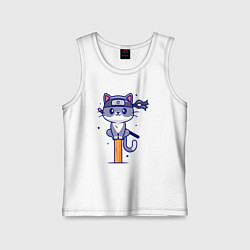 Майка детская хлопок Котик самурай, цвет: белый