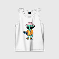 Майка детская хлопок Инопланетянин с магнитофоном, цвет: белый