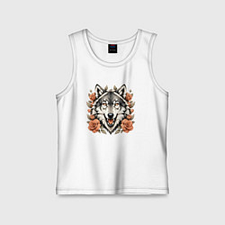 Детская майка Голова волка в цветах