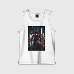 Майка детская хлопок Железный человек посреди ночного города, цвет: белый