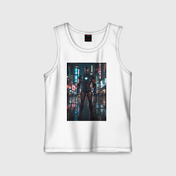 Майка детская хлопок Железный человек посреди ночного города, цвет: белый