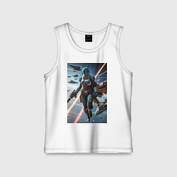 Майка детская хлопок Девушка-мандалорец в космосе, цвет: белый