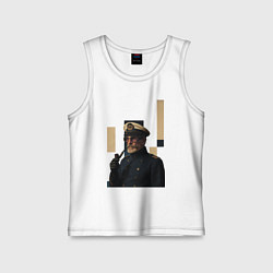 Майка детская хлопок Мужчина капитан с трубкой поп-арт ретро 1970-е, цвет: белый