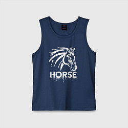 Майка детская хлопок Лошадь белой краской, цвет: тёмно-синий