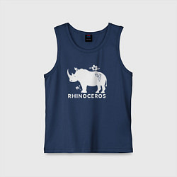 Майка детская хлопок Носорог с цветами, цвет: тёмно-синий