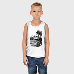 Майка детская хлопок Тропический берег: горы, пальмы и море, цвет: белый — фото 2