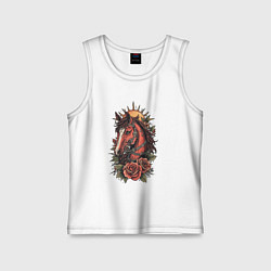 Майка детская хлопок Красный конь с розами, цвет: белый