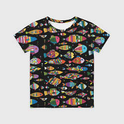 Футболка детская Разноцветные рыбы - черный фон, цвет: 3D-принт